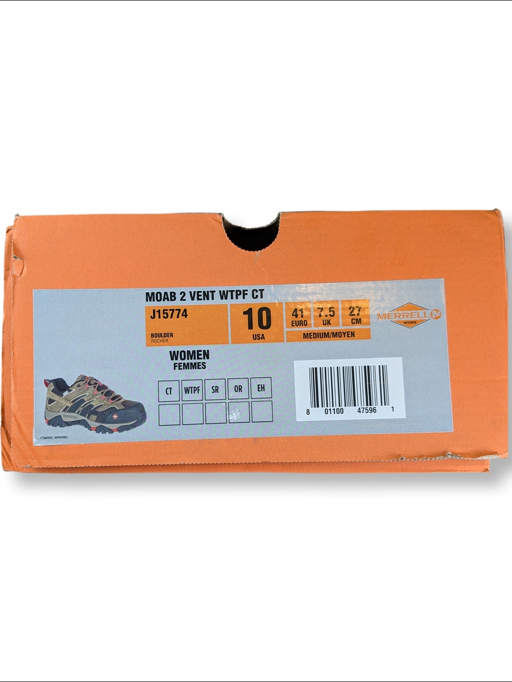 👀 Merrell Moab 2 Vent WTPF CT Comp Toe Work Shoe Boots Size 10 J15774 Boulder - Picture 2 of 9